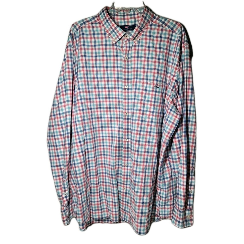 Vineyard Vines Classic Fit Tucker Shirt Mens 2XX Plaid Pink Blue White Teal